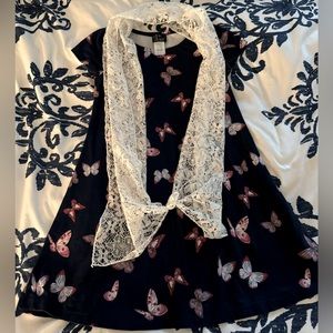 Pink Violet Blue Butterfly Dress with Scarf Size 6/6X